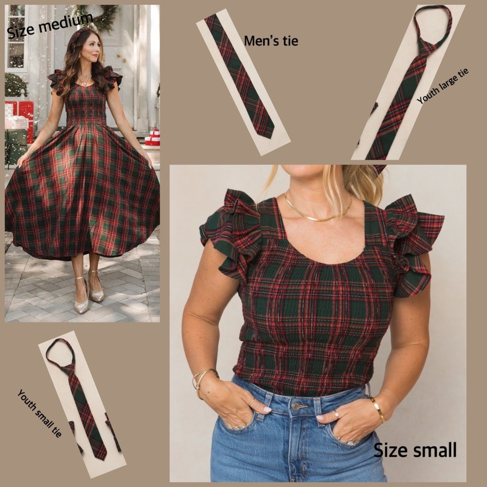 Ivy City Plaid Holiday Christmas Hattie Dress Blouse Ties Mens Kids M S